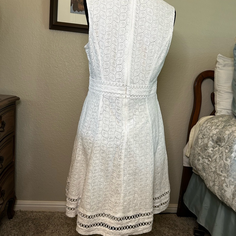Calvin Klein White Eyelet A Line Dress. Size 12. NWOTGS. - Picture 9 of 12